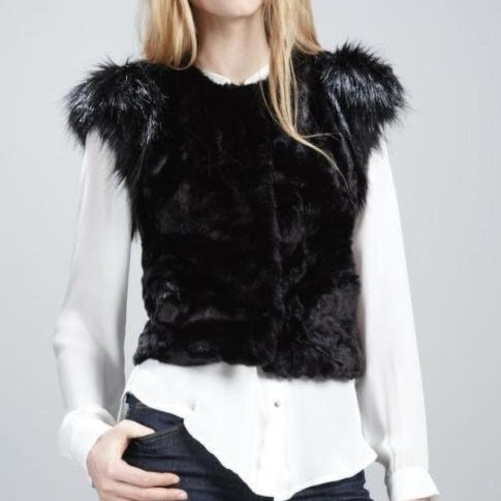 Neiman Marcus Women's Skaist Taylor Faux Fur Vest Black XL